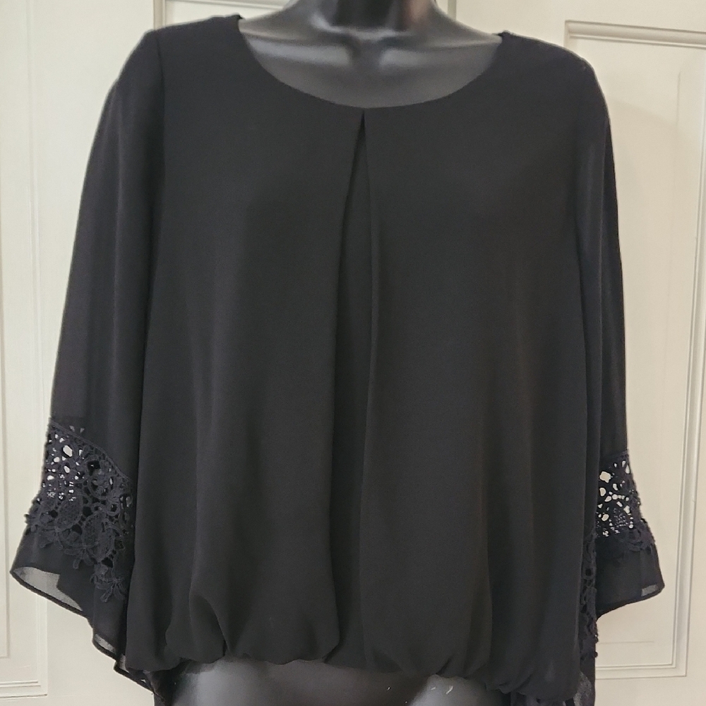 Elegant Black Women's Top with Lace Sleeves - Brand: A Byer - Size: Small